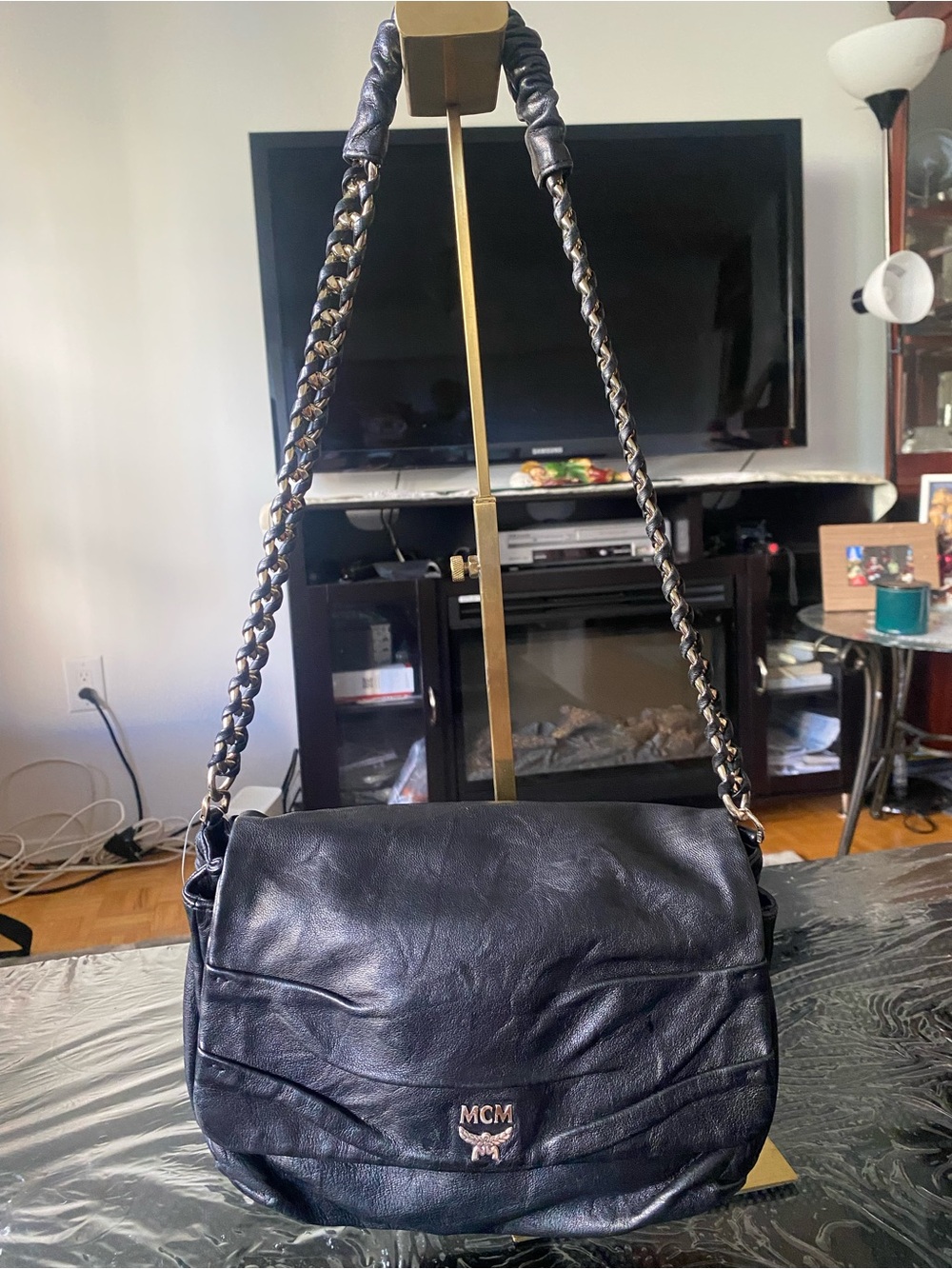 MCM Black Leather Chain-Strap Shoulder Bag